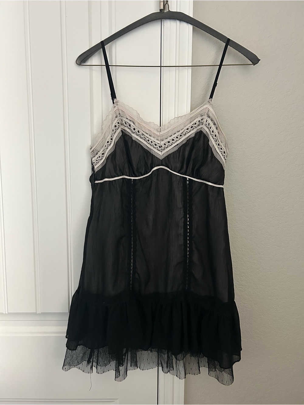 HeartSoul Black Slip Dress with Cream Lace Trim